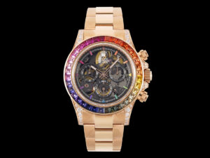 Blaken Daytona Skeleton Dial with Rainbow Diamond Bezel in Rose Gold