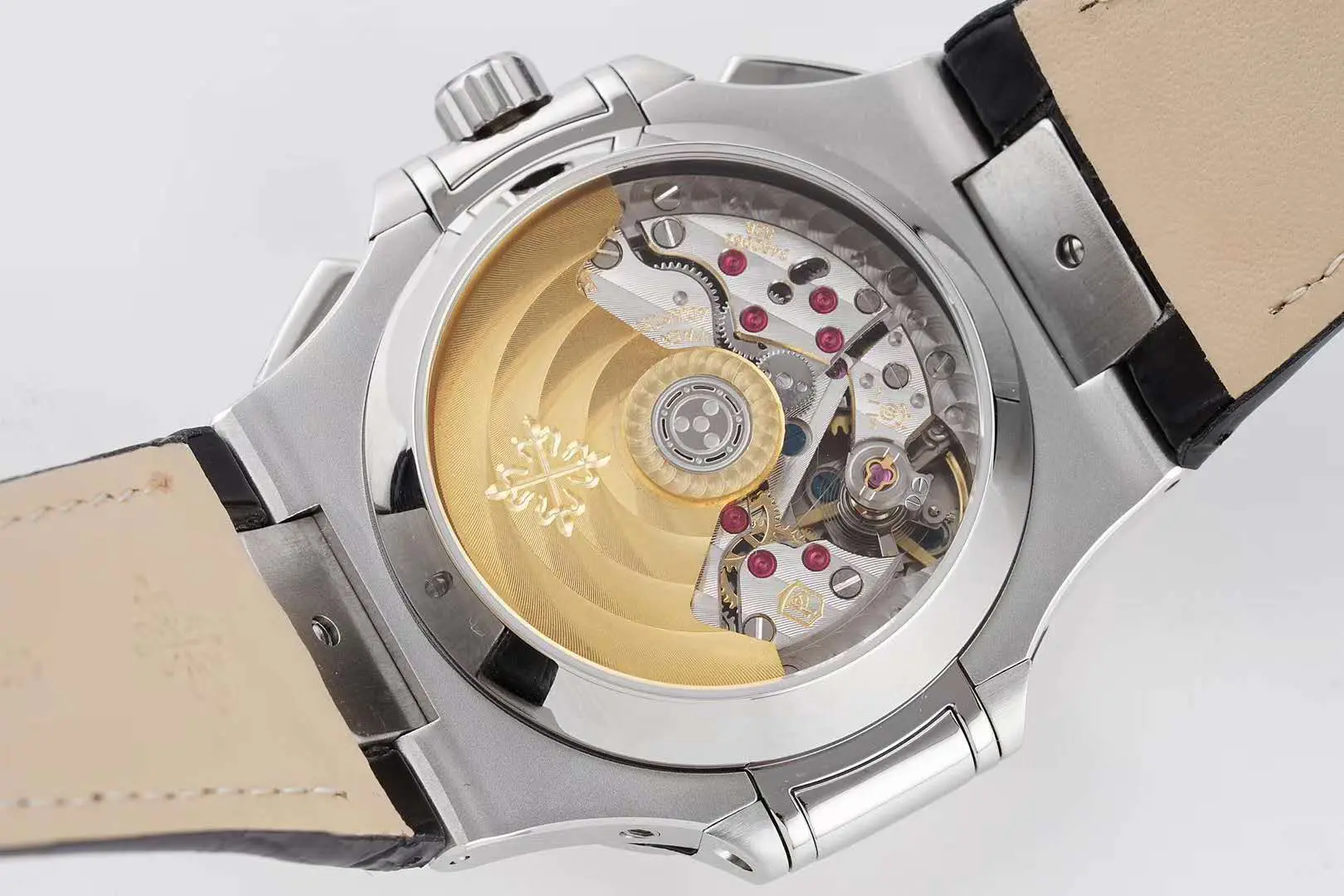Nautilus 5980/1A-014 cadran noir en acier sur bracelet en cuir – Image 6