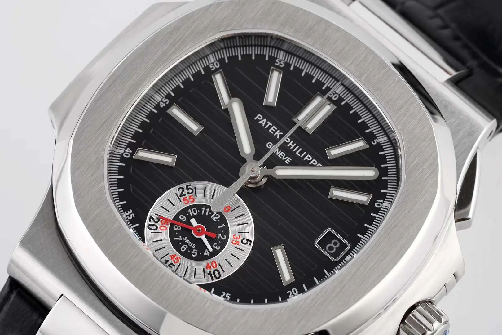 Nautilus 5980/1A-014 cadran noir en acier sur bracelet en cuir – Image 3