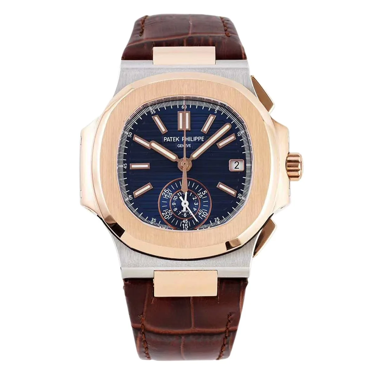 Nautilus cronografo 5980/1AR in acciaio e oro rosa su cinturino in pelle marrone