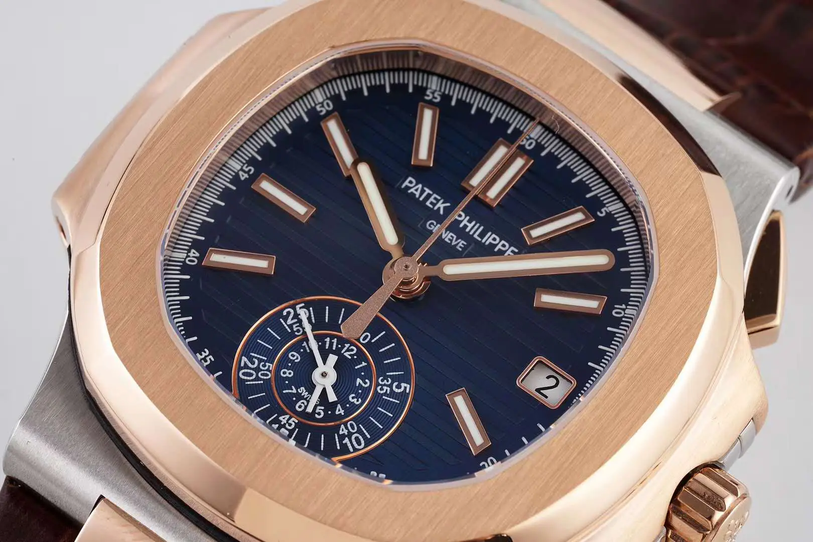 Nautilus cronografo 5980/1AR in acciaio e oro rosa su cinturino in pelle marrone - immagine 3