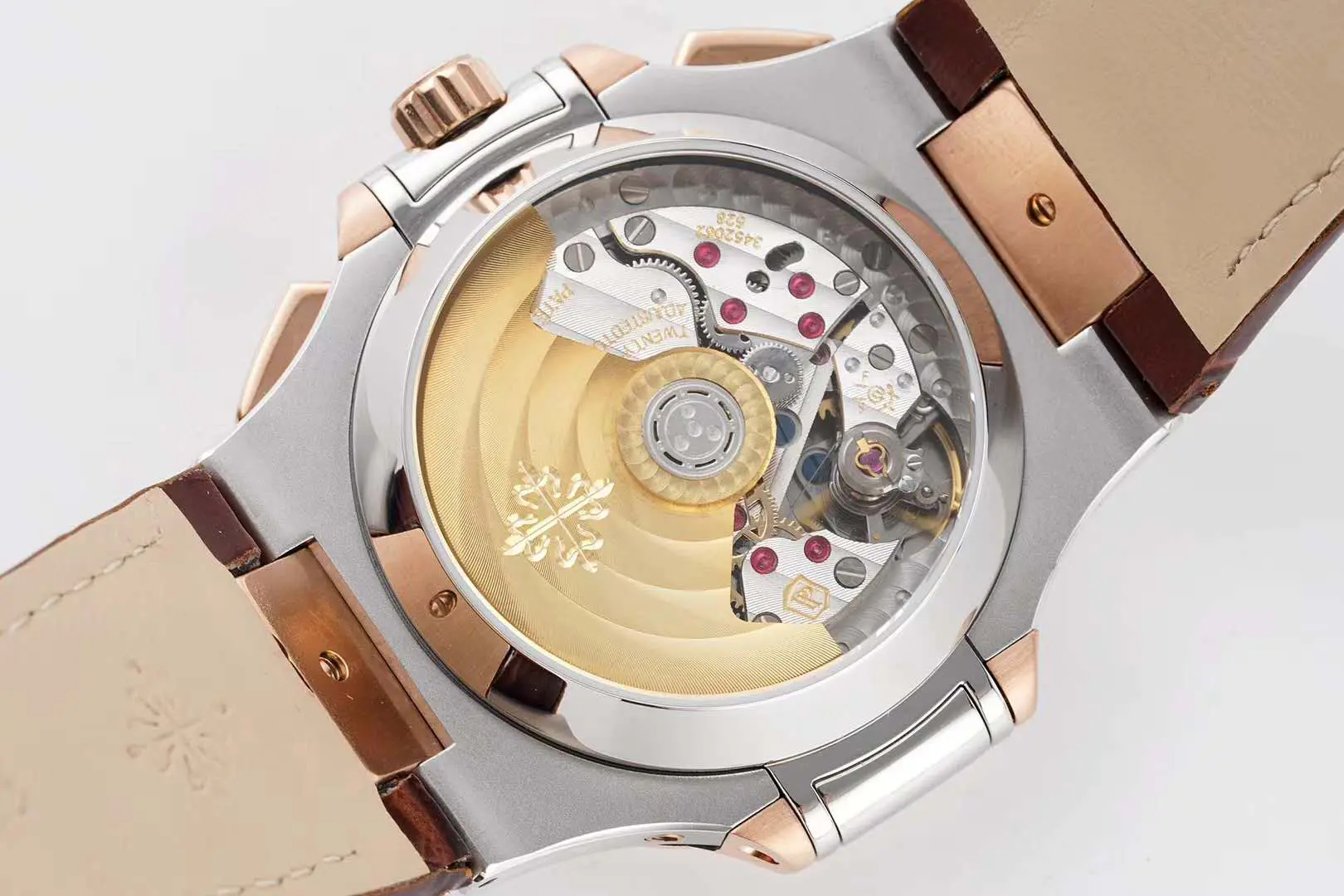 Nautilus cronografo 5980/1AR in acciaio e oro rosa su cinturino in pelle marrone - immagine 5