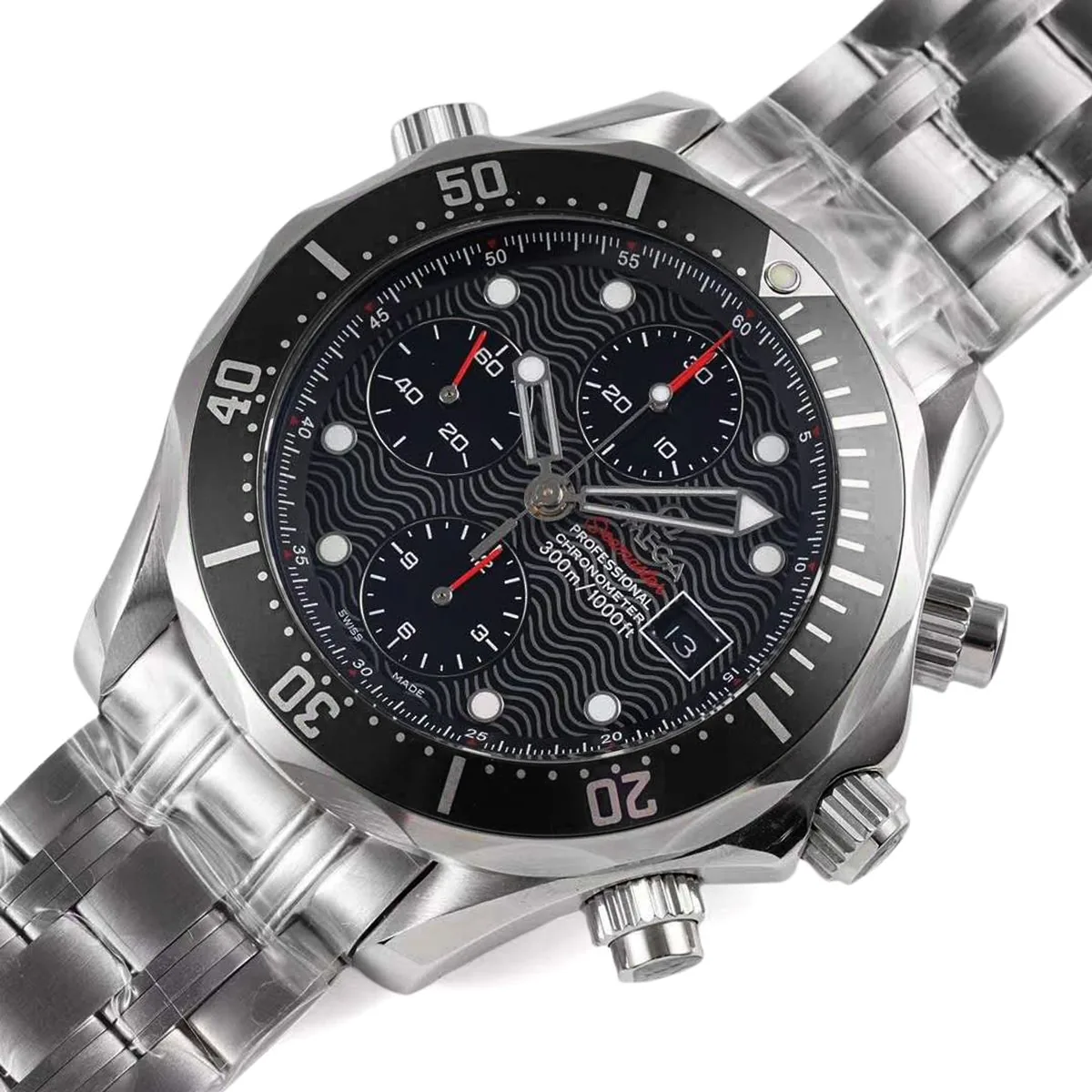 Seamaster Diver 300m chronographe cadran noir sur bracelet – Image 3
