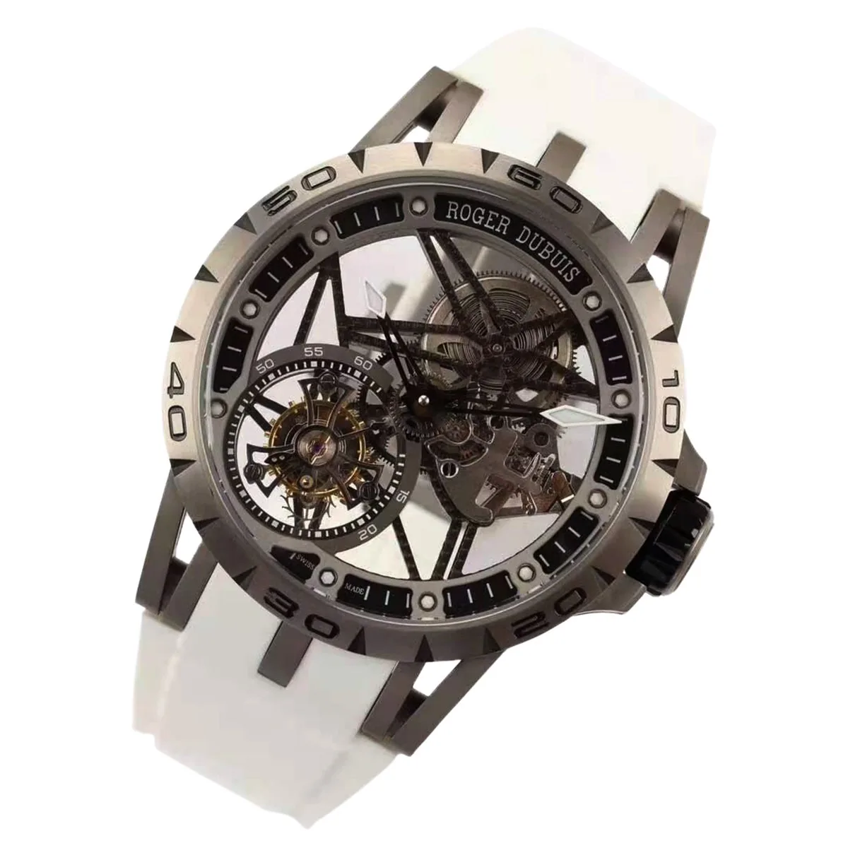 Excalibur Spider squelette tourbillon volant avec bracelet en caoutchouc blanc – Image 2