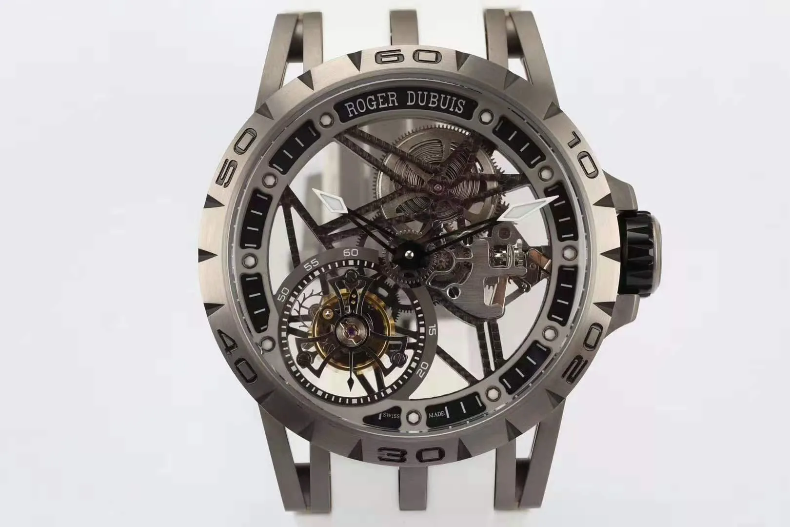 Excalibur Spider squelette tourbillon volant avec bracelet en caoutchouc blanc – Image 4