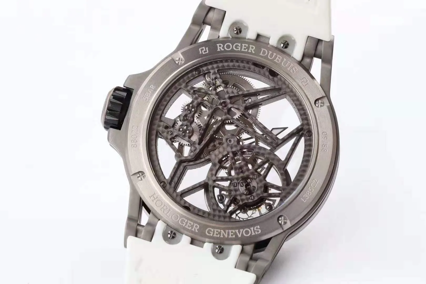 Excalibur Spider squelette tourbillon volant avec bracelet en caoutchouc blanc – Image 3