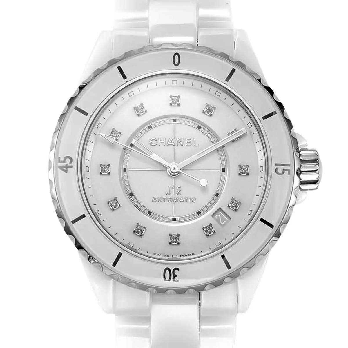 J12 White Ceramic and Steel with Diamond Markers Ref: H5705