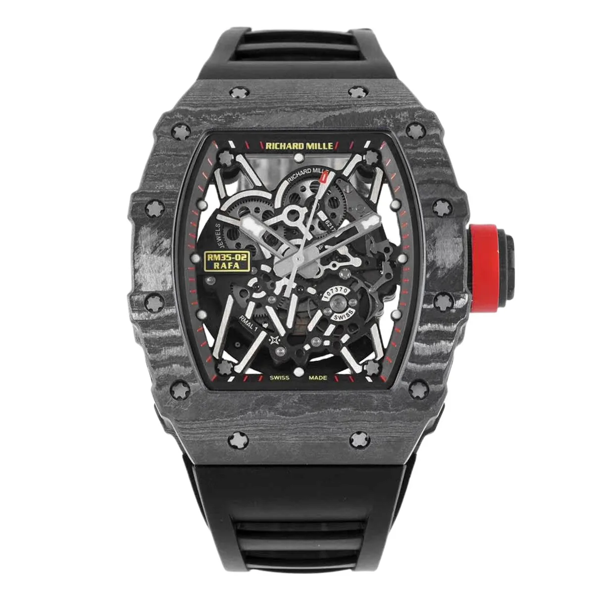 RM 035-02 Rafael Nadal carbone NTPT sur bracelet en caoutchouc noir