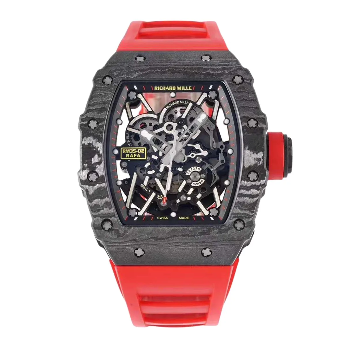 RM 035-02 Rafael Nadal carbone NTPT sur bracelet en caoutchouc rouge