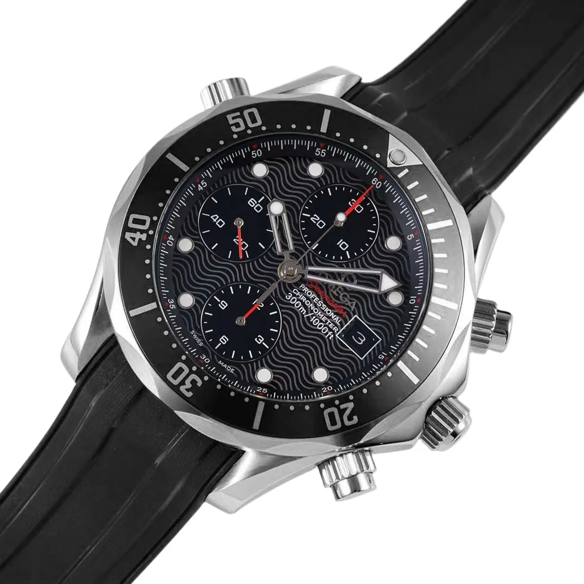 Seamaster Diver 300m cronografo quadrante nero su cinturino in gomma - immagine 3