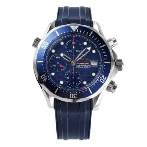 Seamaster Diver 300m chronographe cadran bleu sur bracelet en caoutchouc