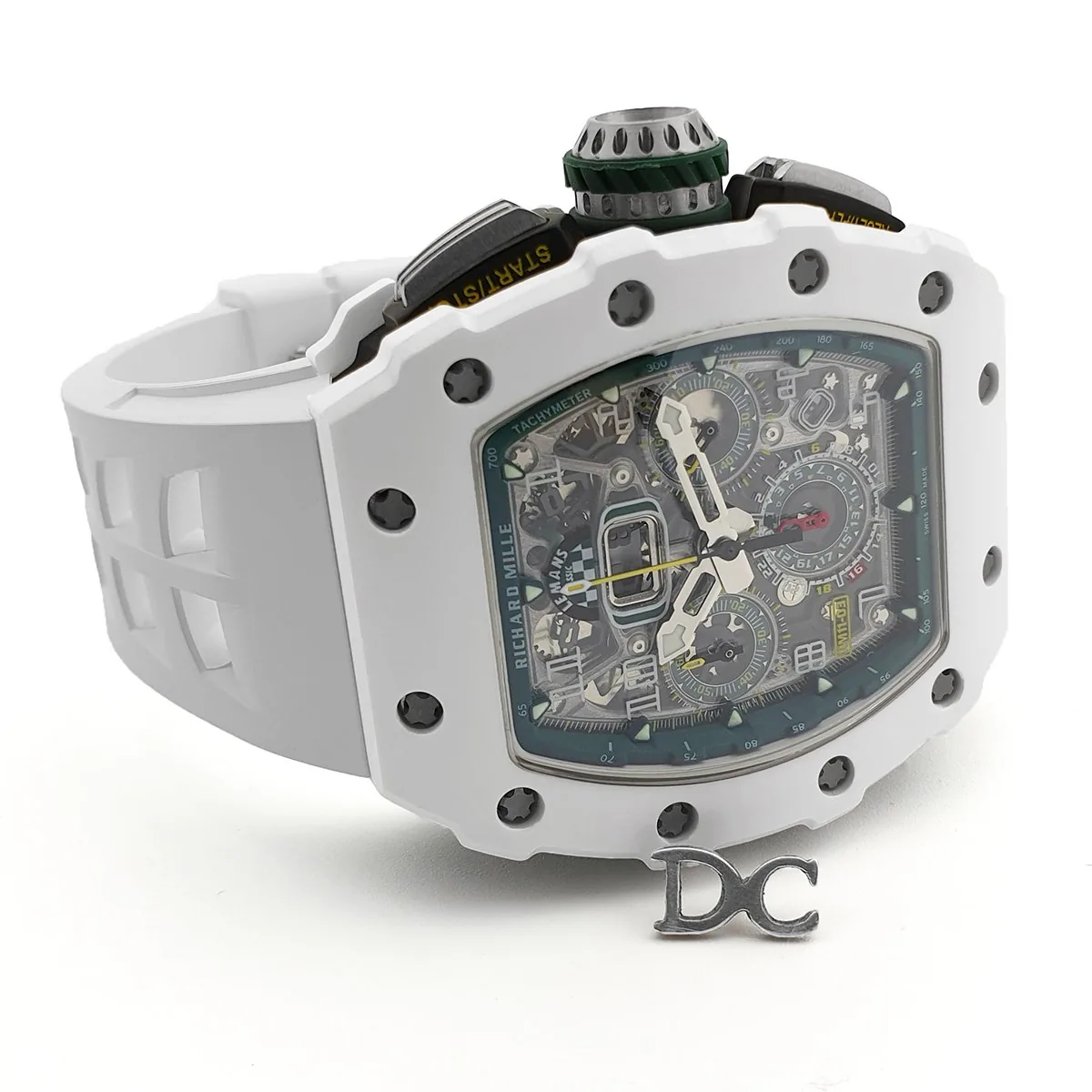 RM 011-02 Le Mans Classic Chronograph in Grün am weißen Kautschukarmband – Bild 3