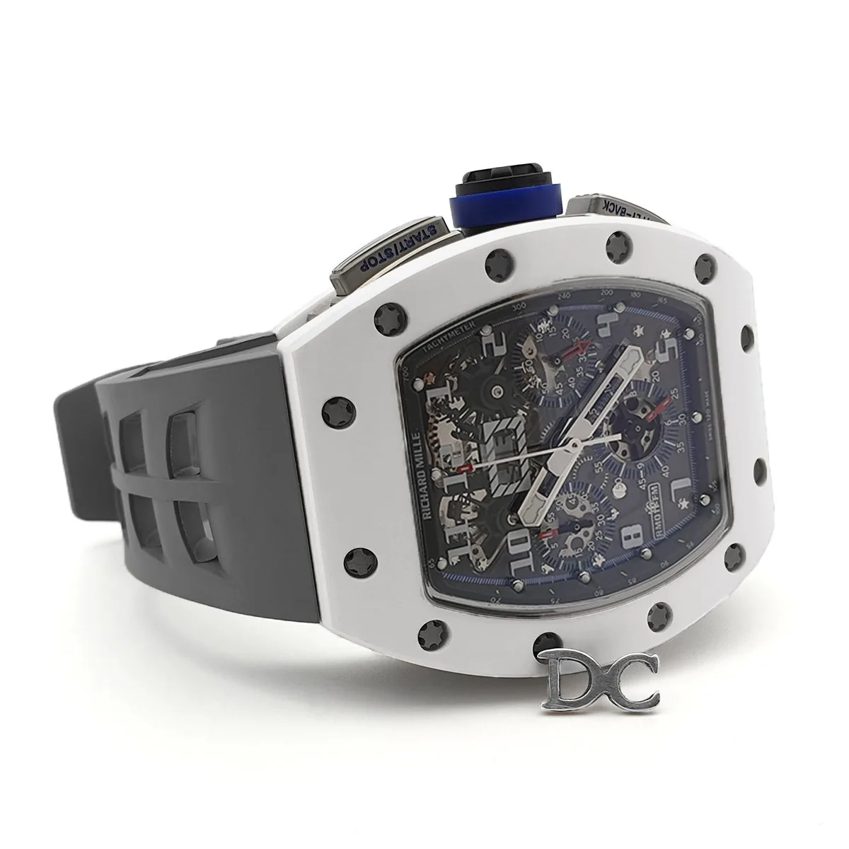 RM 011 Saint Tropez Polo Club céramique ATZ blanche et titane sur bracelet en caoutchouc gris – Image 2
