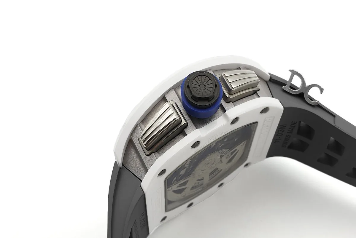 RM 011 Saint Tropez Polo Club céramique ATZ blanche et titane sur bracelet en caoutchouc gris – Image 9