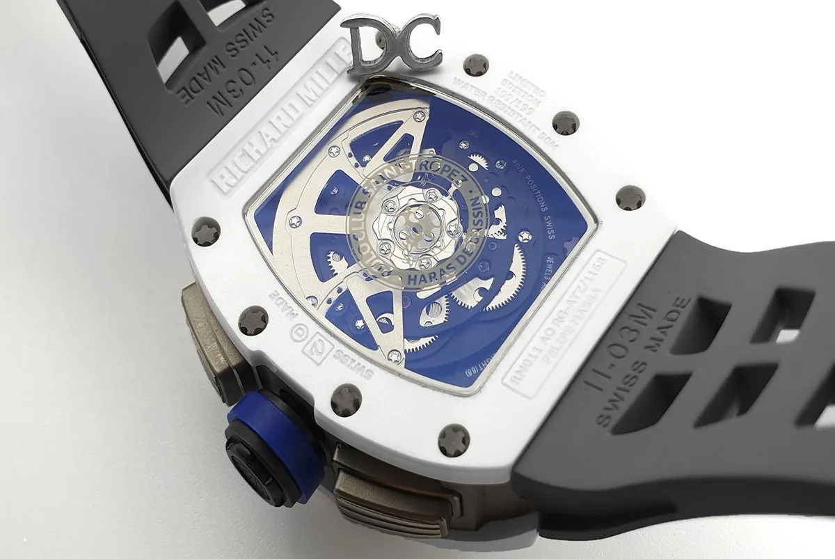 RM 011 Saint Tropez Polo Club céramique ATZ blanche et titane sur bracelet en caoutchouc gris – Image 7