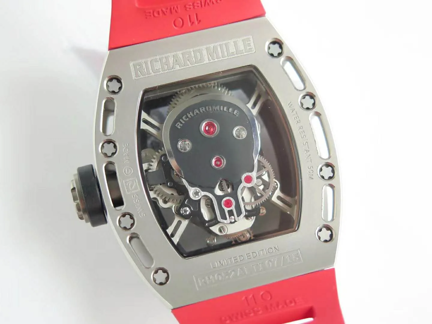 RM 052-01 Tourbillon Skull in Titanium on Red Rubber Strap - Image 8