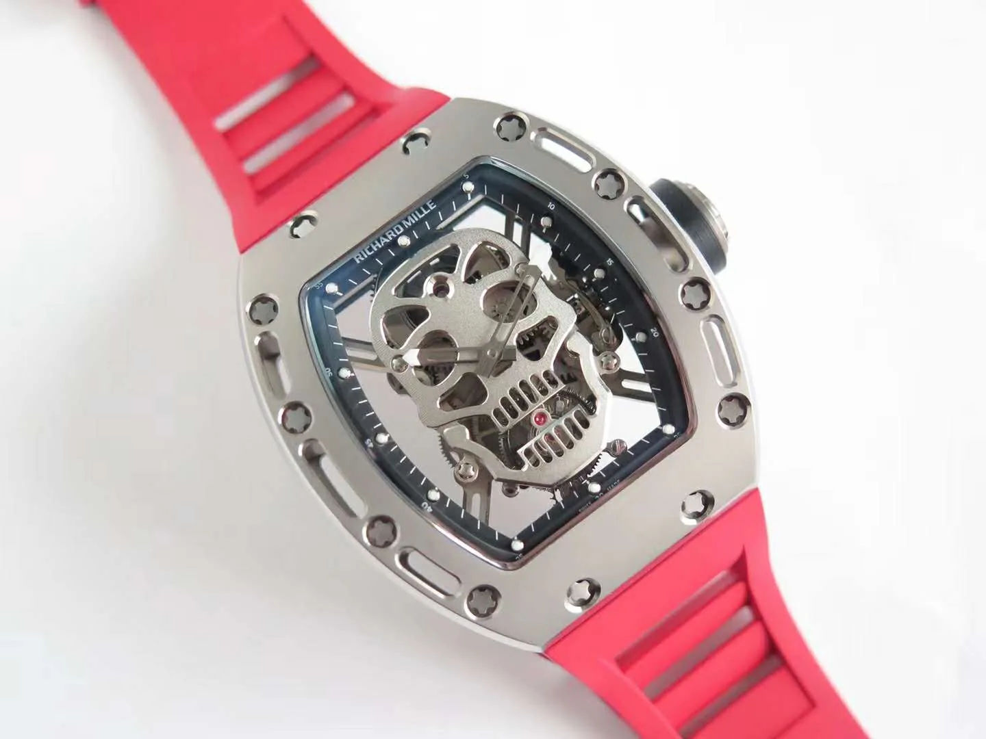RM 052-01 Tourbillon Skull in Titanium on Red Rubber Strap - Image 2