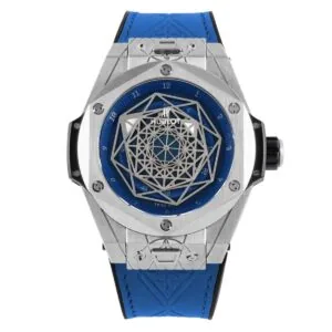 Big Bang Unico Sang Bleu en acero con correa de piel azul