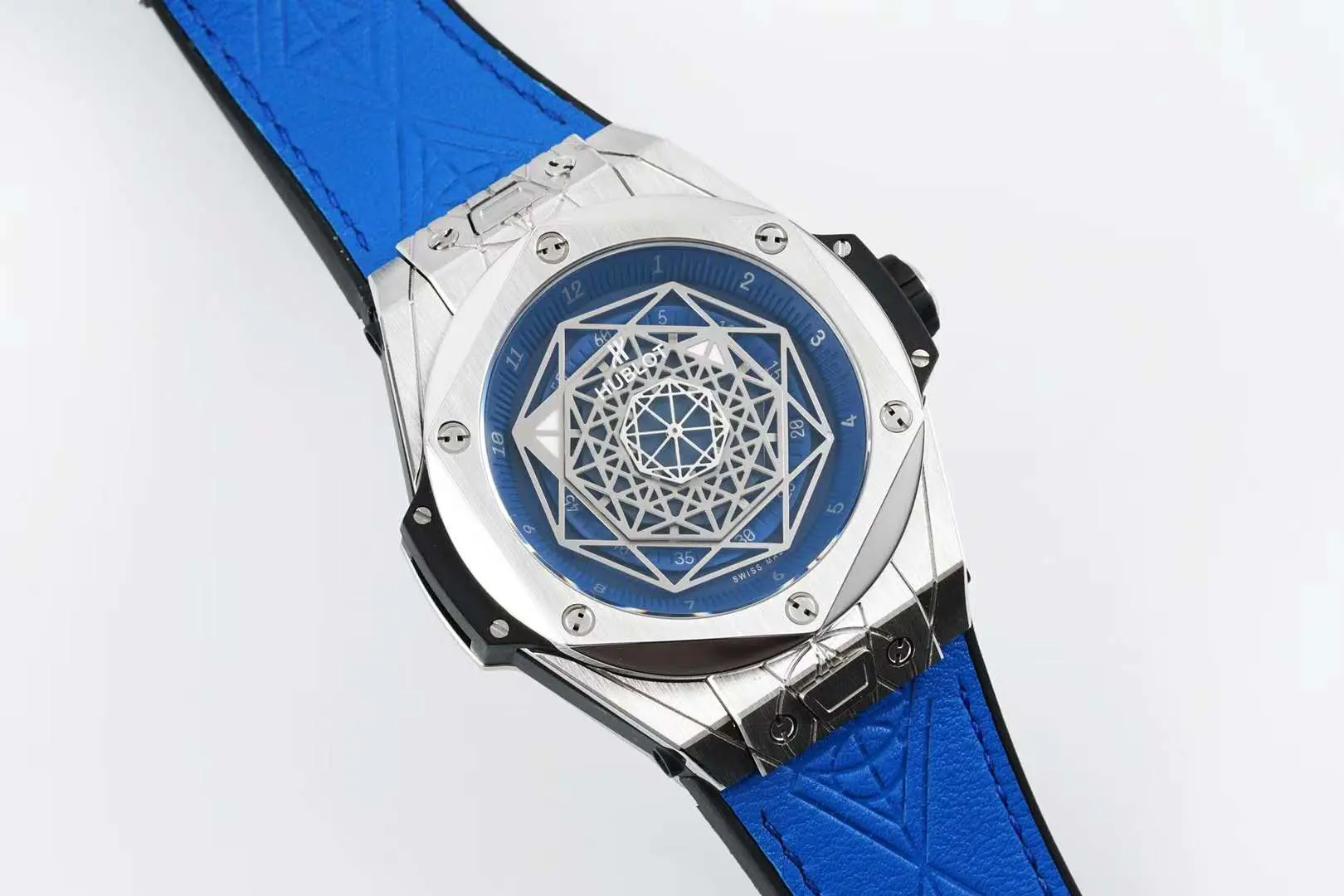 Big Bang Unico Sang Bleu in acciaio su cinturino in pelle blu - immagine 3