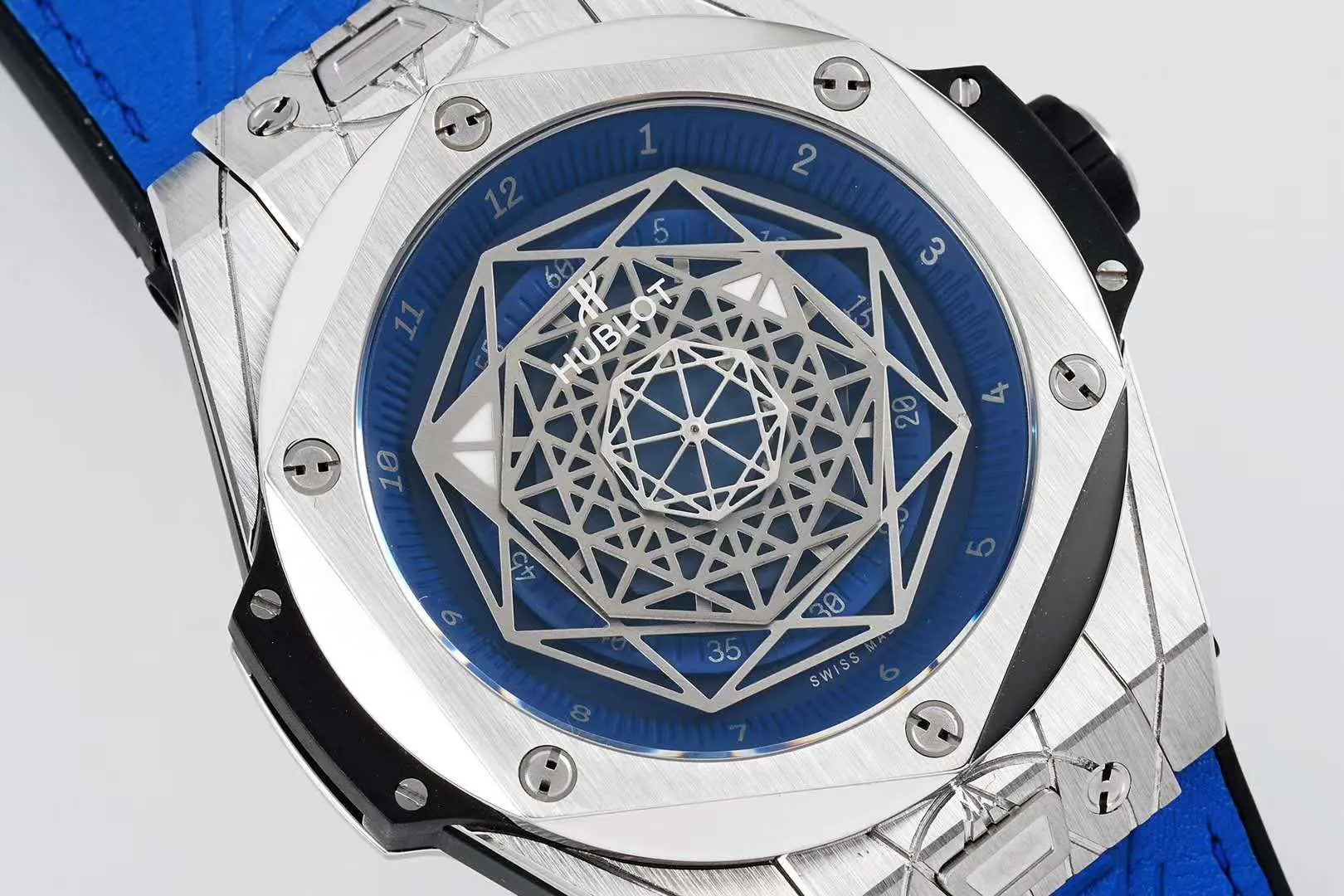 Big Bang Unico Sang Bleu in acciaio su cinturino in pelle blu - immagine 2