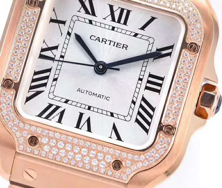 Santos de Cartier weißes Zifferblatt mit Diamantlünette in Roségold – Bild 4