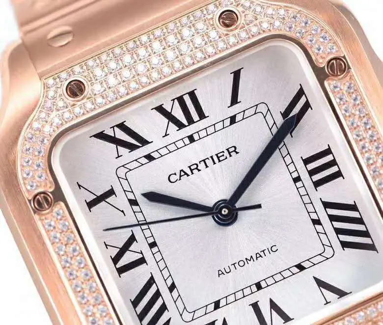 Santos de Cartier weißes Zifferblatt mit Diamantlünette in Roségold – Bild 3
