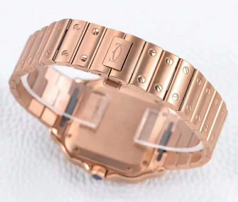 Santos de Cartier weißes Zifferblatt mit Diamantlünette in Roségold – Bild 7