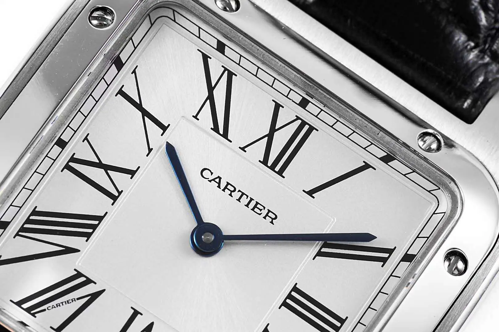 Santos-Dumont White Dial in Steel on Black Leather Strap - Image 4