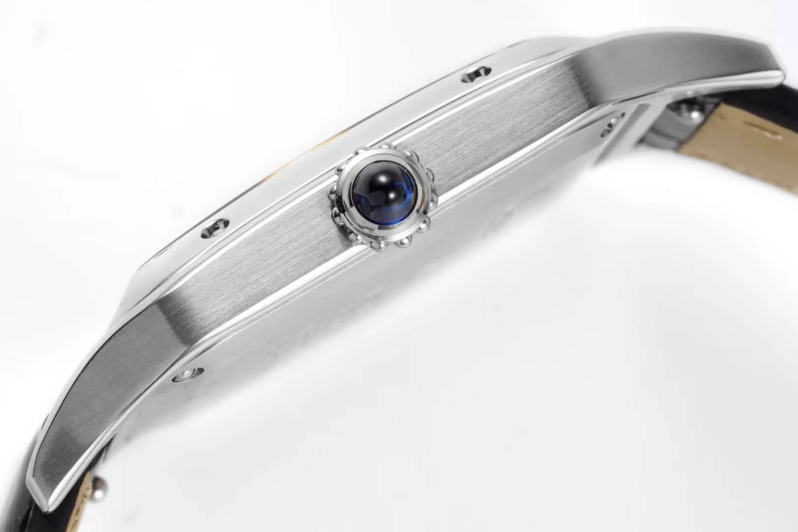 Santos-Dumont White Dial in Steel on Black Leather Strap - Image 9