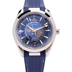 Seamaster Aqua Terra Worldtimer Master Chrononometer Blue Dial on Blue Rubber Strap