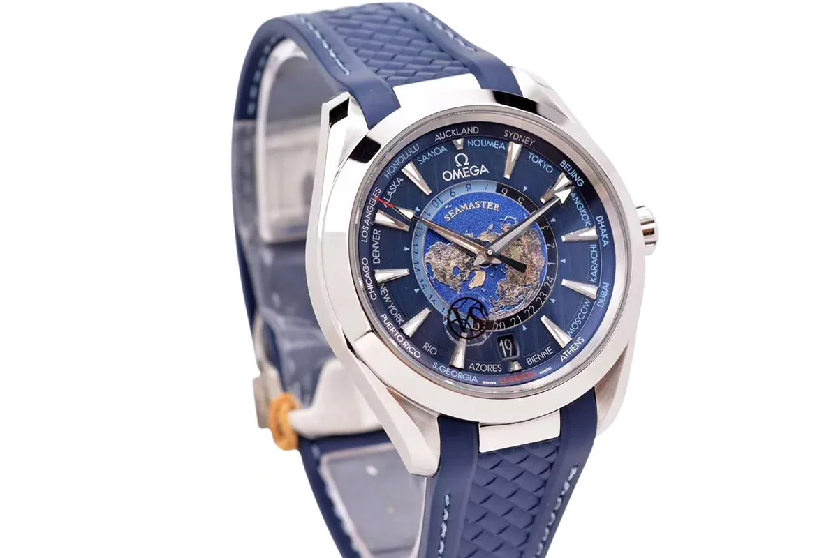 Seamaster Aqua Terra Worldtimer Master Chronometer esfera azul con correa de caucho azul - Imagen 4