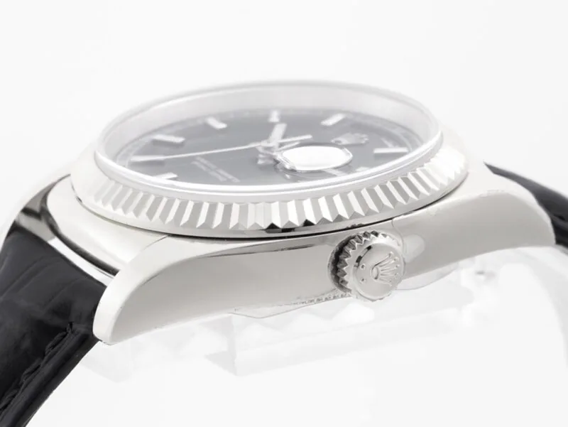 Day-Date 40 schwarzes Zifferblatt in Weißgold am Lederarmband – Bild 5