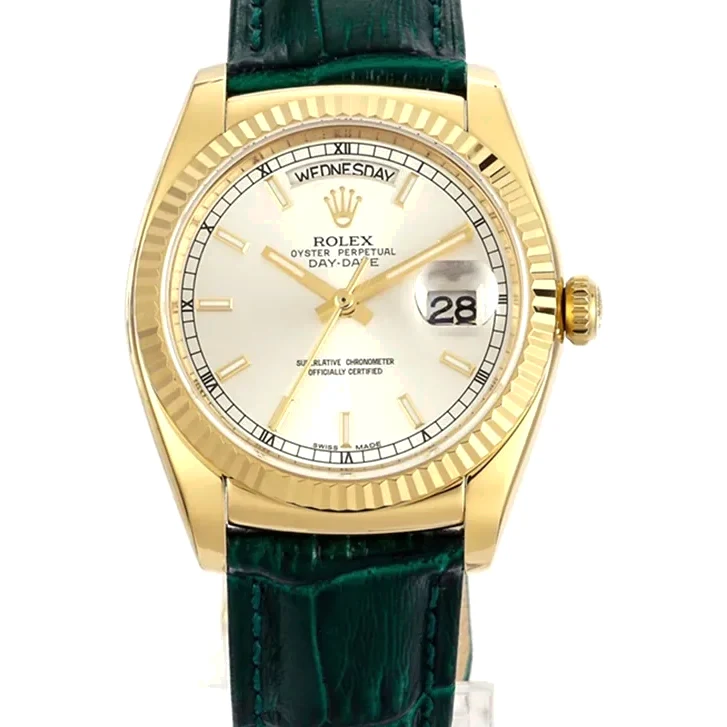 Day-Date 40 Green Dial in Yellow Gold on Leather Strap