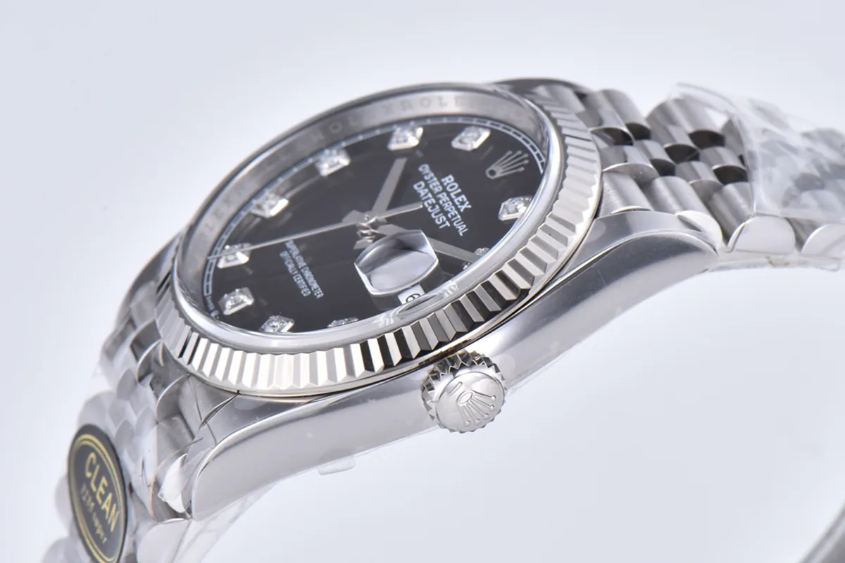 Datejust 36 126234 quadrante nero brillante con indici con diamanti in acciaio su bracciale Jubilee - immagine 5