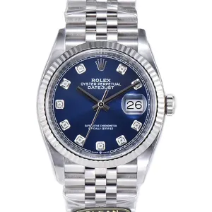 Datejust 36 126234 Bright Blue Dial with Diamond Marker in Steel in Jubilee Bracelet
