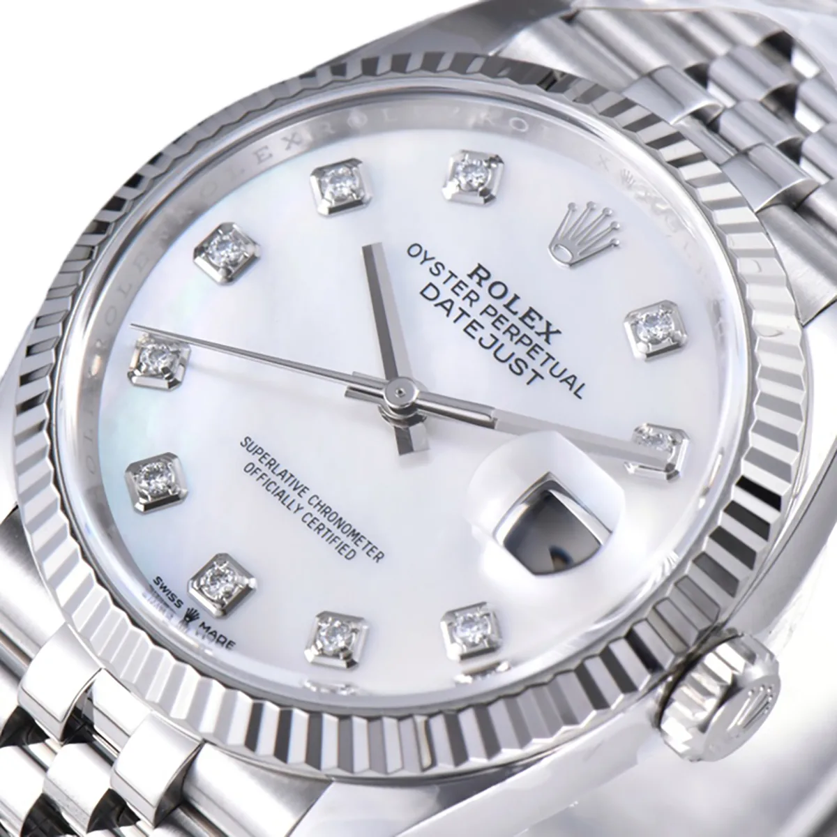 Datejust 36 126234 weißes MOP-Zifferblatt mit Diamantindizes in Stahl am Jubilé-Armband – Bild 3