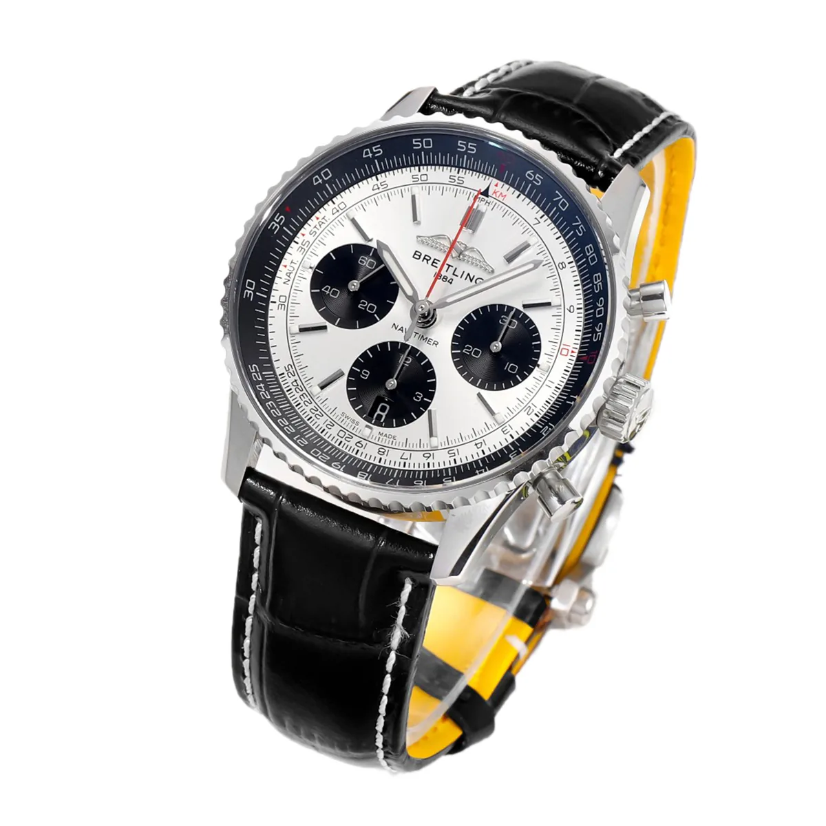 Navitimer B01 Chronograph 43 silbernes Zifferblatt in Stahl am Lederarmband Ref. AB0138241G1P1 – Bild 2