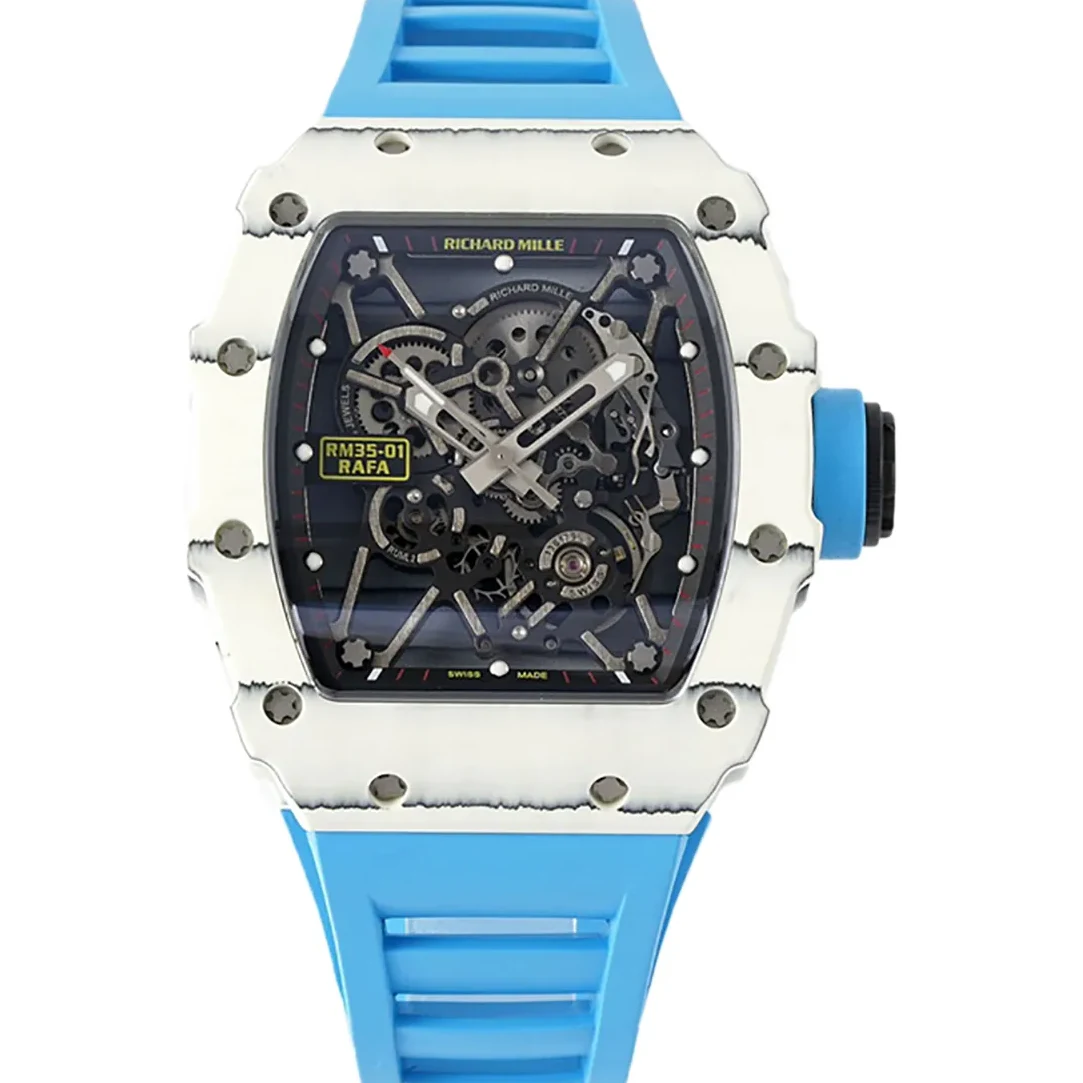RM 035-01 Rafael Nadal White NTPT on Blue Rubber Strap (Sonic)