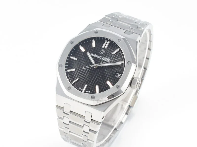 Royal Oak 41mm 15500 SS ZF 1:1 Best Edition esfera negra texturizada con brazalete SS SA4302 Super Clone V3 - Imagen 3
