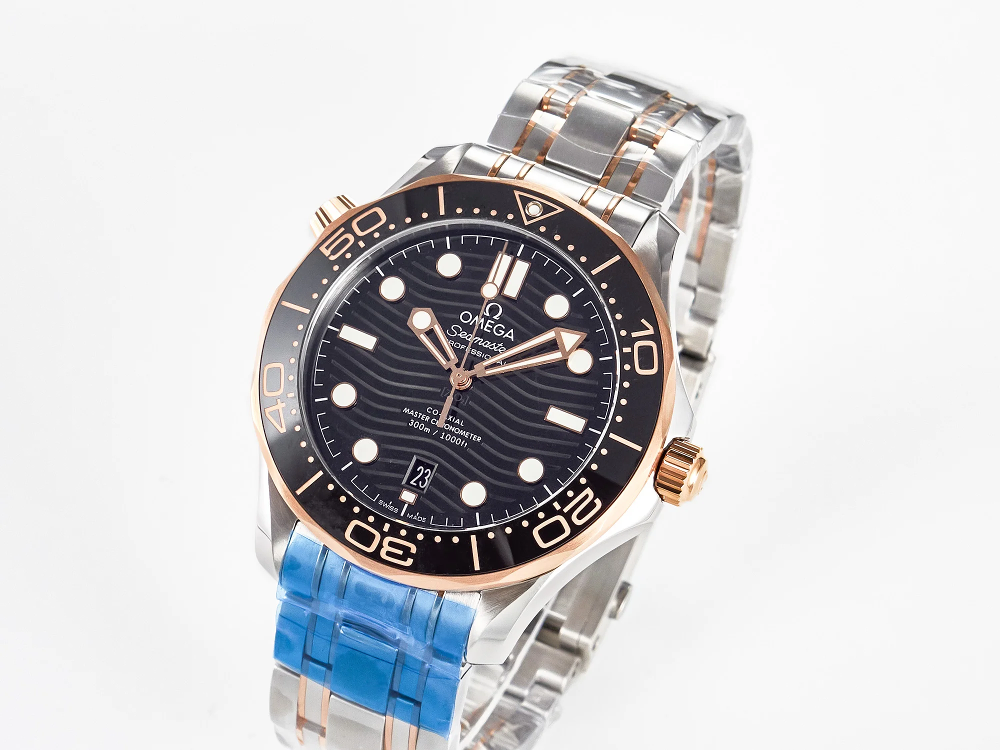 2018 Seamaster Diver 300M SS/RG VSF 1:1 Best Edition RG Bezel Black Dial on SS/RG Bracelet A8800