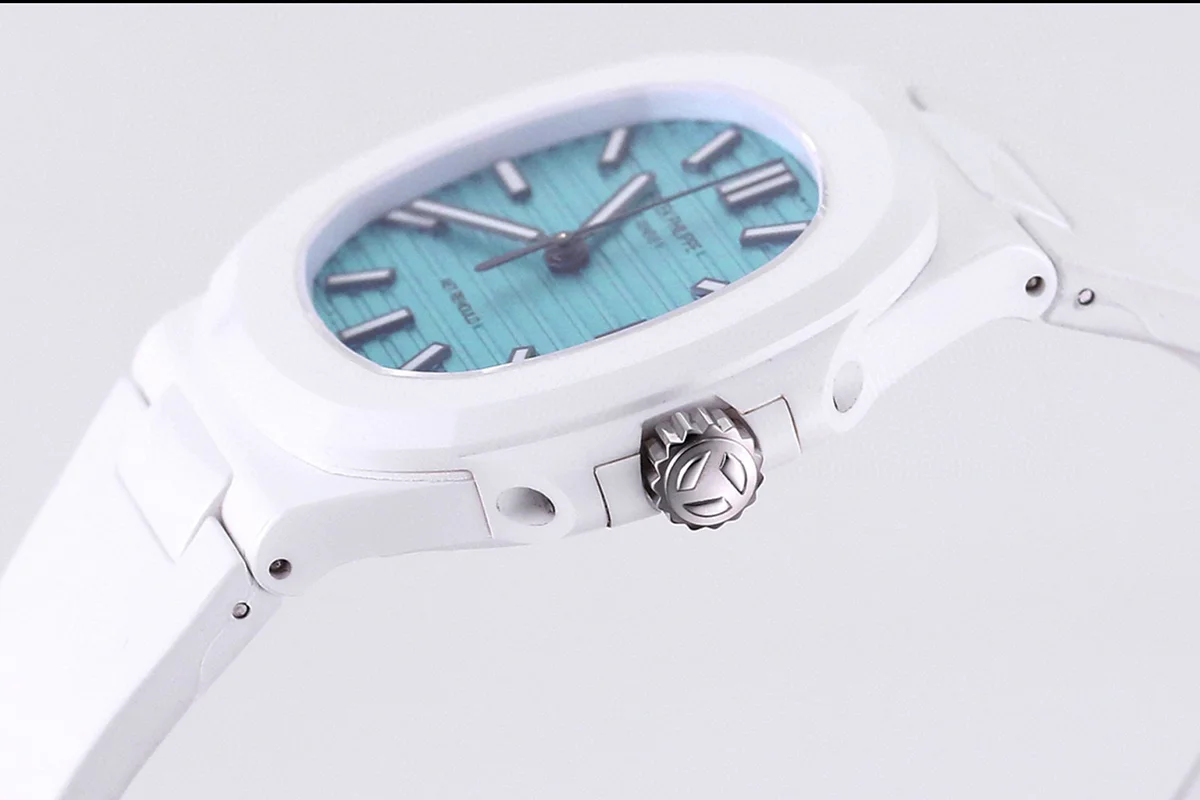 AET Nautilus 5711 Roselend Blue Dial White Ceramic