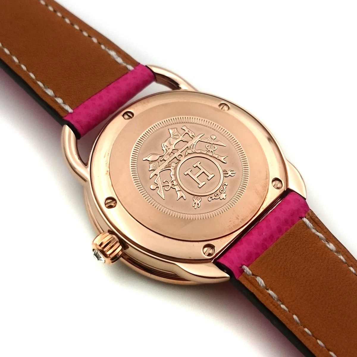 Arceau Petite Rose Gold with Diamond Bezel on Pink Epsom Leather Strap