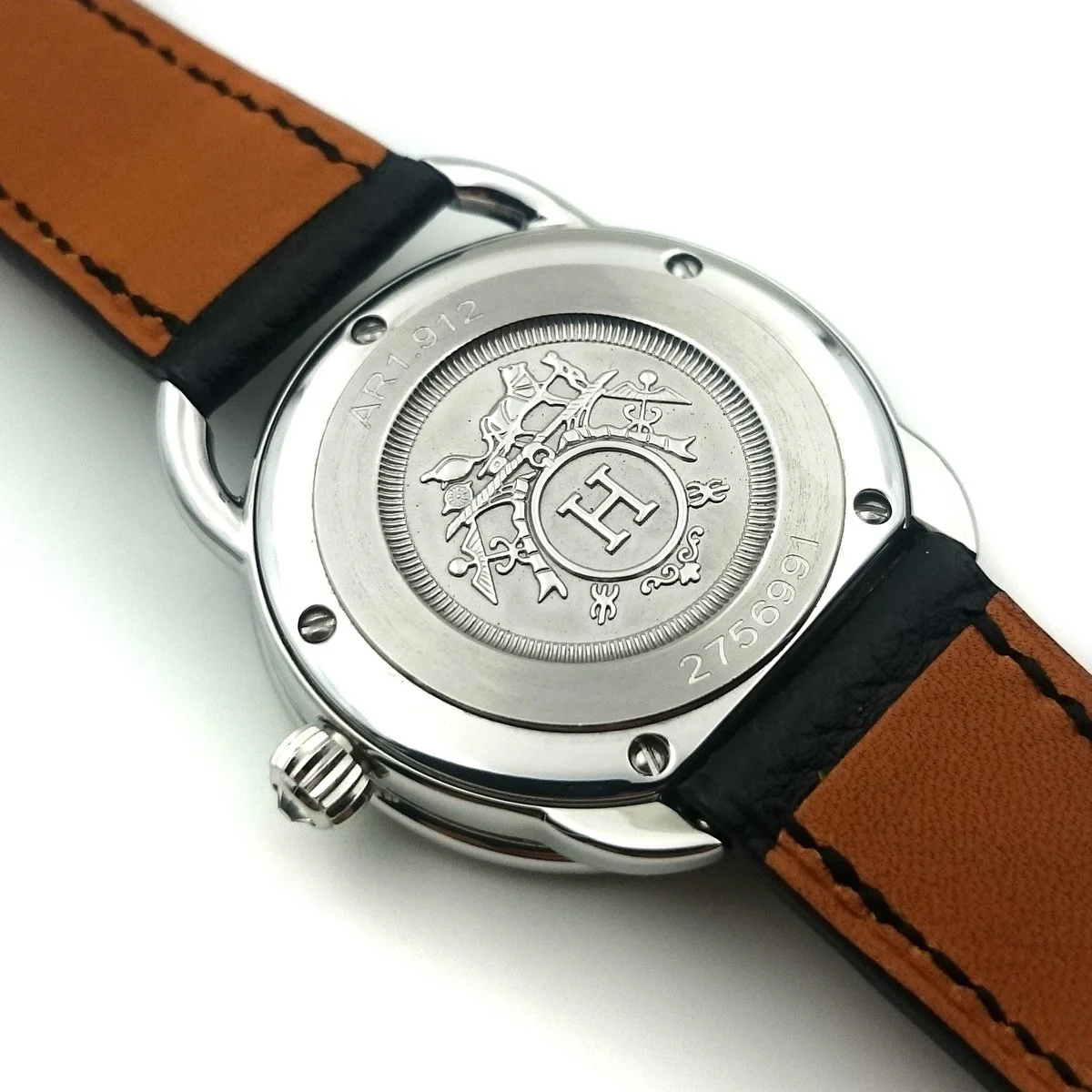 Arceau Petite Steel Black Dial with Diamond Bezel on Black Epsom Leather Strap