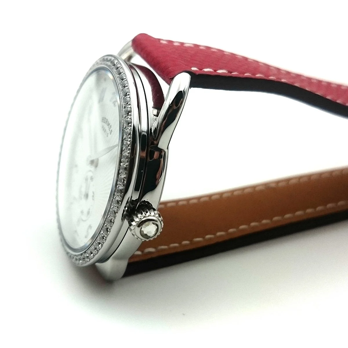 Arceau Petite Steel with Diamond Bezel on Red Epsom Leather Strap