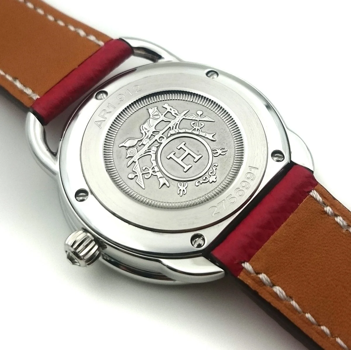 Arceau Petite Steel with Diamond Bezel on Red Epsom Leather Strap