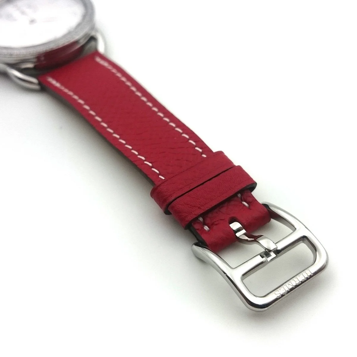 Arceau Petite Steel with Diamond Bezel on Red Epsom Leather Strap