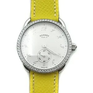 Arceau Petite Steel with Diamond Bezel on Yellow Epsom Leather Strap
