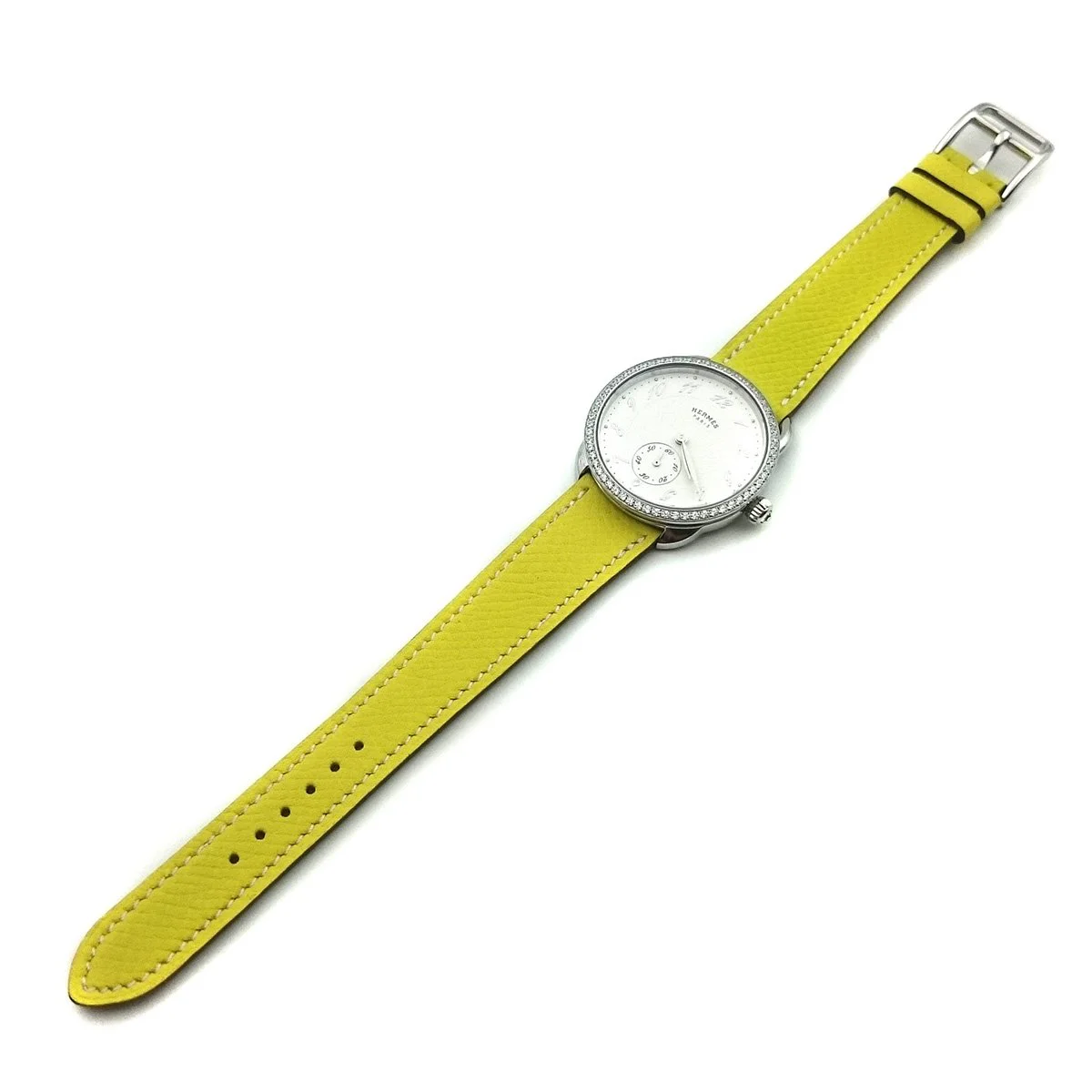 Arceau Petite Steel with Diamond Bezel on Yellow Epsom Leather Strap