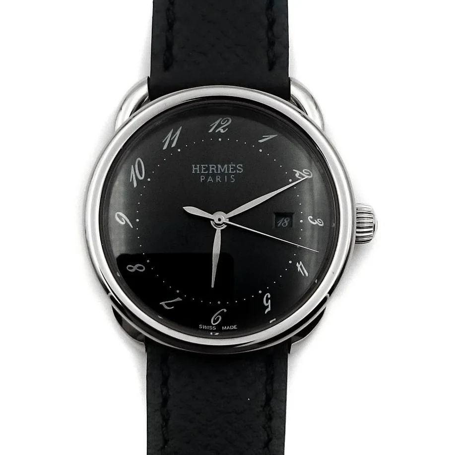 Arceau Steel Black Dial on Black Epsom Leather Strap