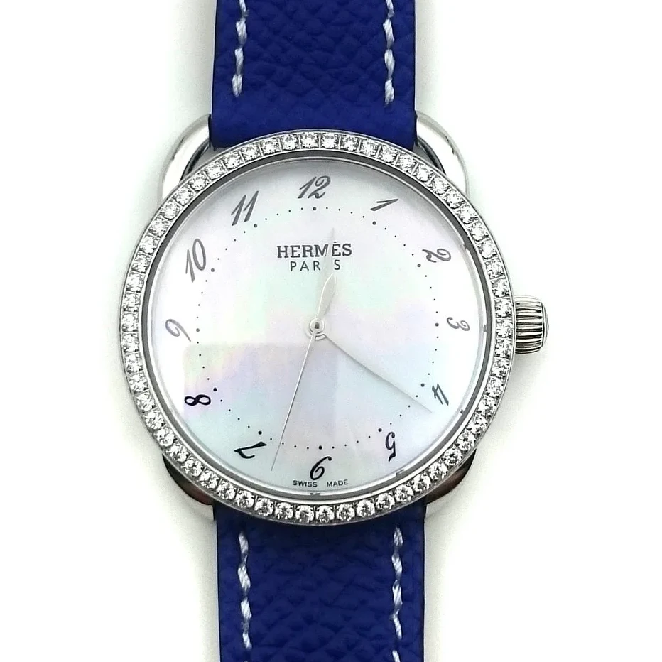 Arceau Steel with Diamond Bezel on Blue Epsom Leather Strap